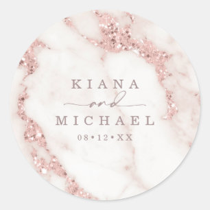 Modern Marble Glitter Bröllop Ro Guld ID816 Runt Klistermärke