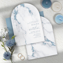 Modern Marble Glitter Dusty Blue Arch ID816 Inbjudningar