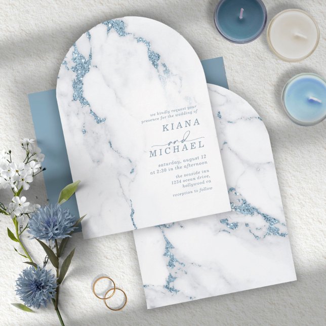 Modern Marble Glitter Dusty Blue Arch ID816 Inbjudningar (Skapare uppladdad)