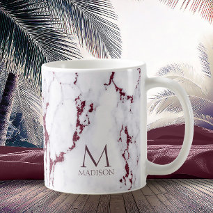 Modern Marble Glitter Monogram Burgundy ID816 Kaffemugg