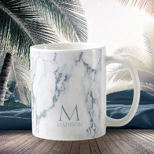 Modern Marble Glitter Monogram Dusty Blue ID816 Kaffemugg