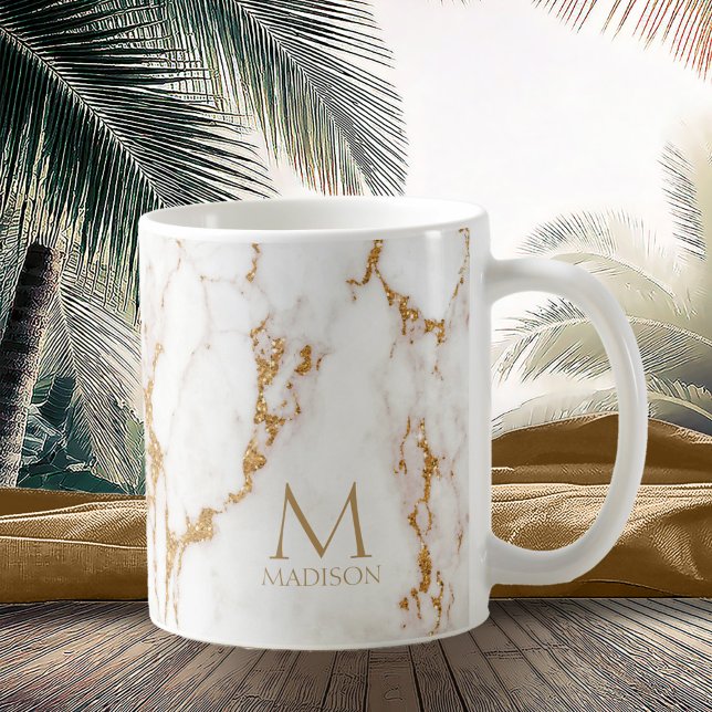 Modern Marble Glitter Monogram Guld ID816 Kaffemugg (Skapare uppladdad)