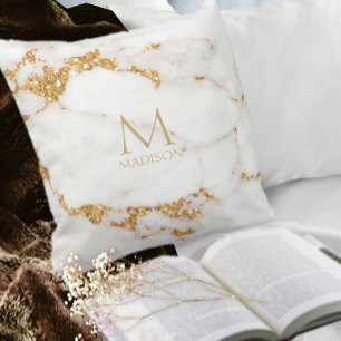 Modern Marble Glitter Monogram Guld ID816 Kudde