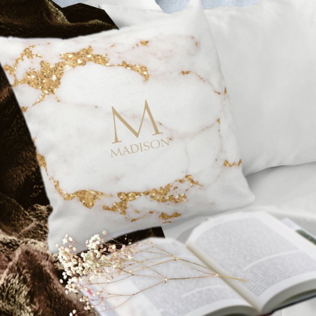 Modern Marble Glitter Monogram Guld ID816 Kudde (Skapare uppladdad)