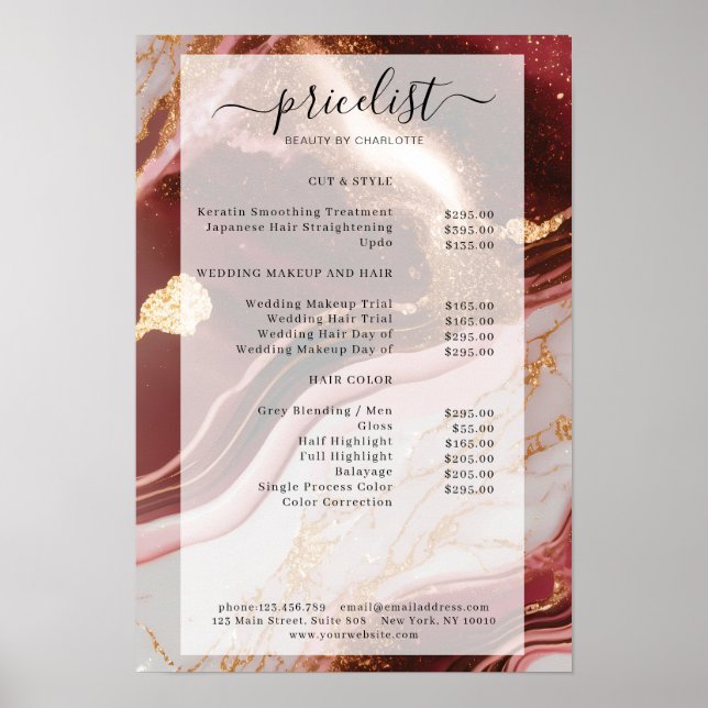 Modern Marble Glitter Salon Preisliste Poster (Framsidan)