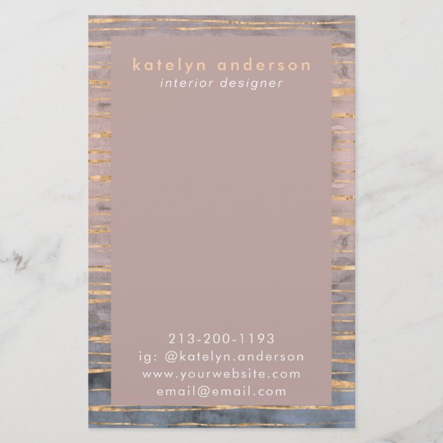 Modern Marble Gold Foil Gemstone Insida Designer Brevpapper (Framsida)