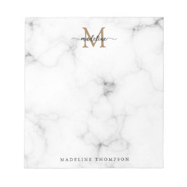 Modern Marble Gold Girly Script Monogram Anteckningsblock