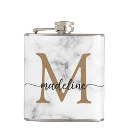 Modern Marble Gold Girly Script Monogram Fickplunta