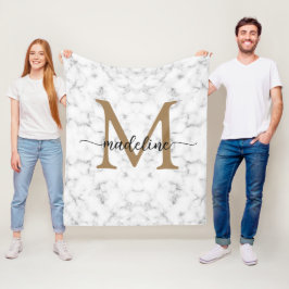 Modern Marble Gold Girly Script Monogram Fleecefilt