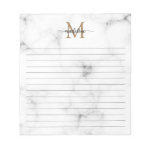 Modern Marble Gold Girly Script Monogram Lined