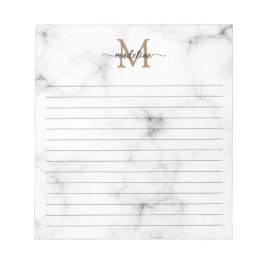 Modern Marble Gold Girly Script Monogram Lined Anteckningsblock