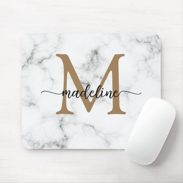 Modern Marble Gold Girly Script Monogram Musmatta (Med mus)