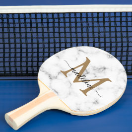 Modern Marble Gold Girly Script Monogram Pingisracket
