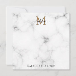 Modern Marble Gold Girly Script Monogram Square Anteckningskort