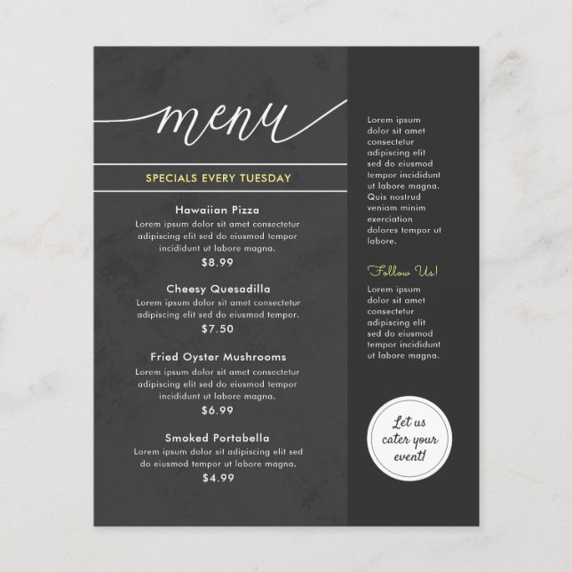 Modern Marble Grått Restaurant Menu Flygblad (Framsidan)