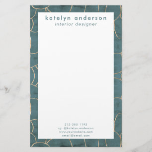 Modern Marble Guld Gemstone Teal Insida Designer Brevpapper