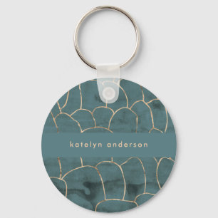 Modern Marble Guld Gemstone Teal Insida Designer Nyckelring