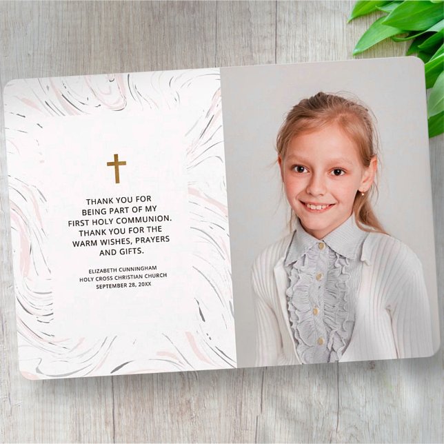 Modern Marble Guld Kor Photo Communion Tack (Skapare uppladdad)