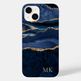 Modern marble Guld & Navy Agate Monogram Fodral-Ma