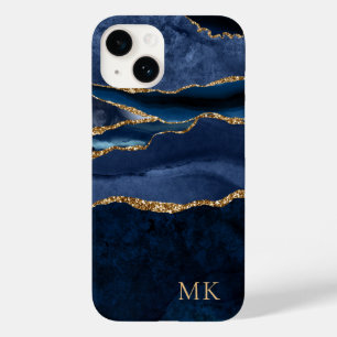 Modern marble Guld & Navy Agate Monogram Fodral-Ma