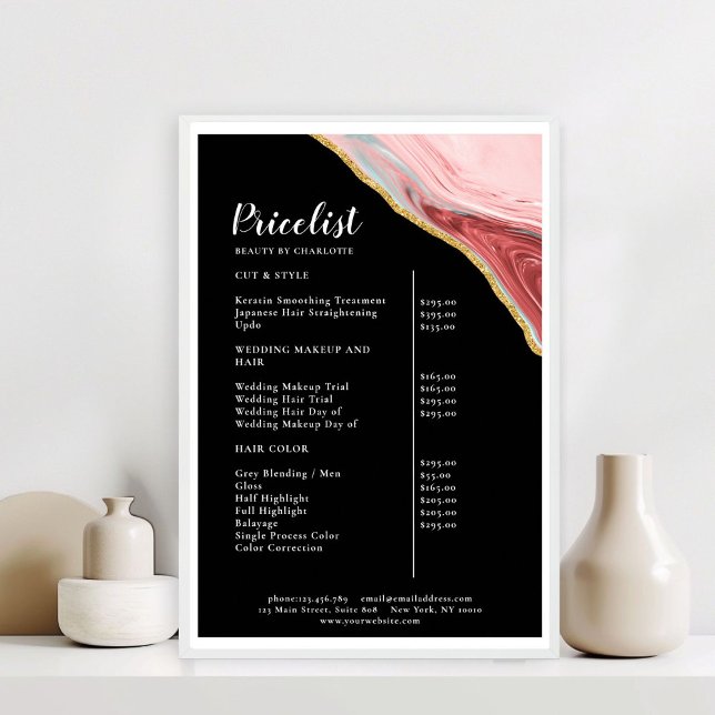 Modern marble Guld Salon Pris List Poster (Modern Marble Gold Salon Price List Poster)