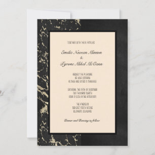 Modern marble in Black and Vanilla Tapioca Inbjudningar