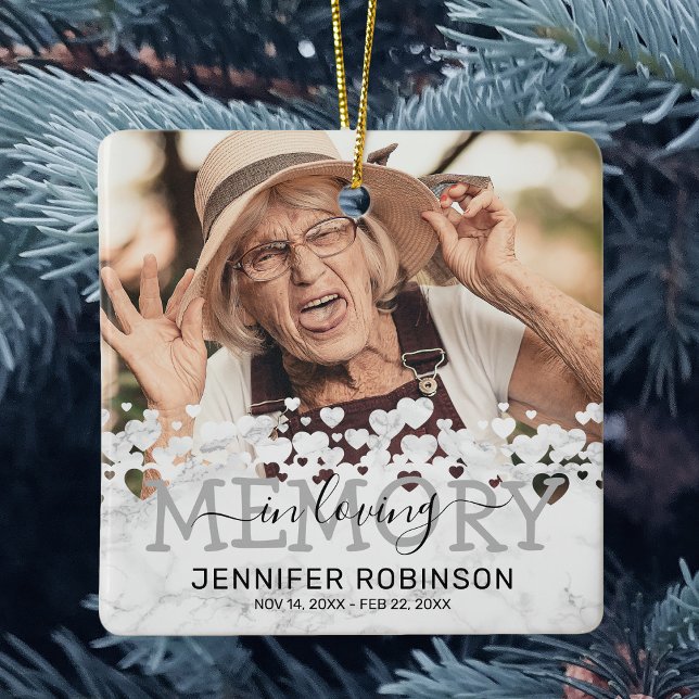 Modern Marble in Loving Memory Photo Keepsak Julgransprydnad Keramik (Skapare uppladdad)