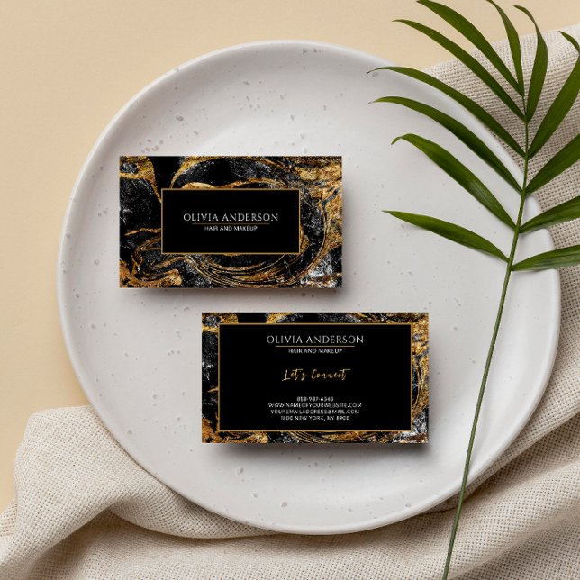 Modern marble-marble-agate i Svarta och vita Guld  Visitkort (Skapare uppladdad)