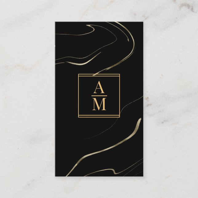 Modern Marble Monogram Business Card Visitkort (Framsida)