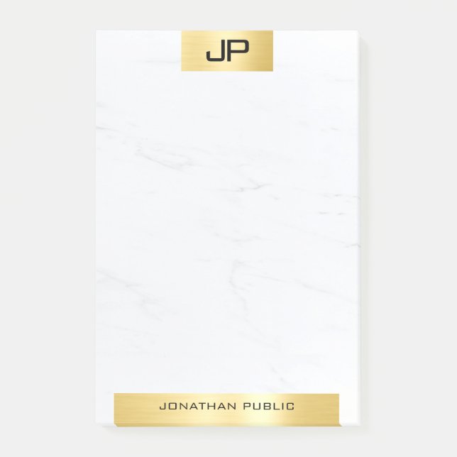 Modern marble Monogram Elegant Guld Post-it Block (Framsida)