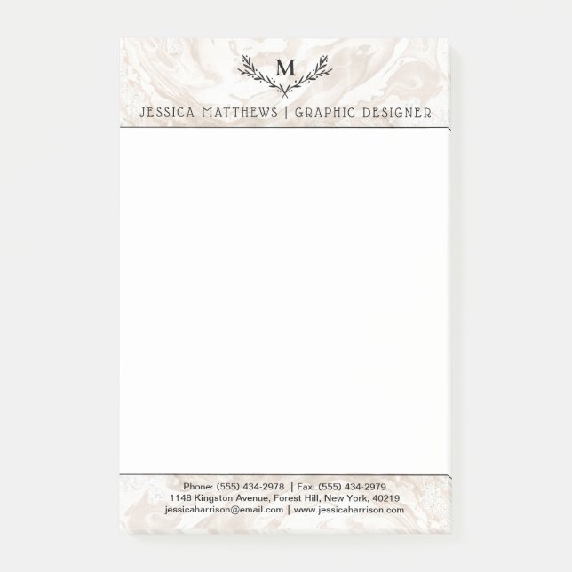 Modern marble Monogram Wandeans Post-it Block (Framsida)