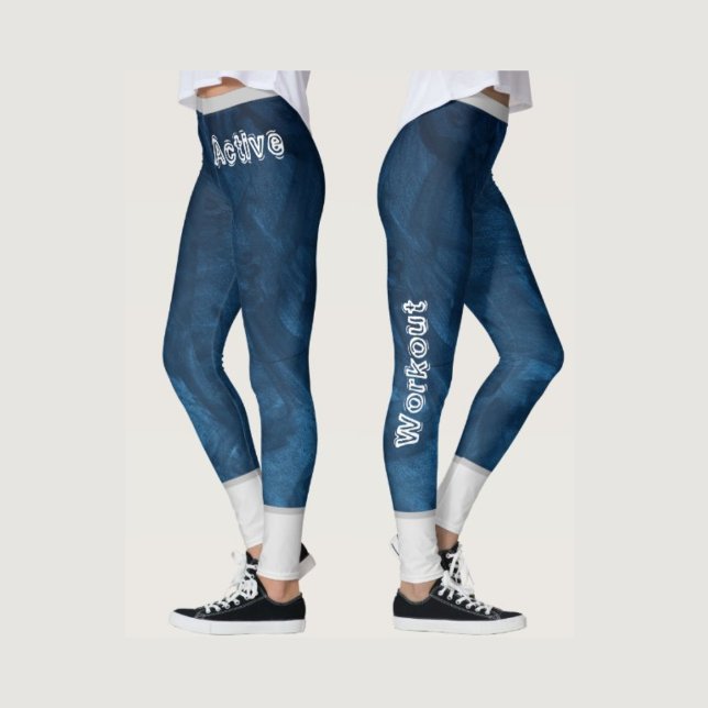 Modern marble mönster l Navy blue l Workout Leggings (Skapare uppladdad)