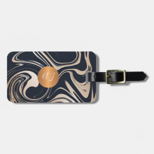 Modern marble mönster ro guld-kopparmonogrammet bagagebricka