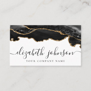 Modern marble Namnteckning Black Guld Glitter Agat Visitkort