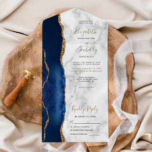 Modern marble Navy Blue Guld Agate Marble Bröllop