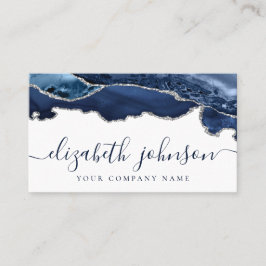 Modern marble Navy Blue Silver Grått Glitter Agate Visitkort