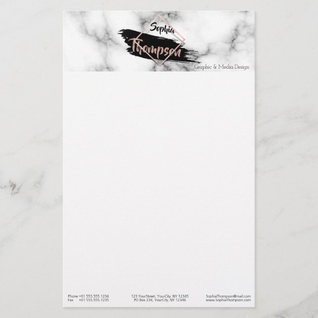 Modern marble Paint Stroke Glitter Namn Brevpapper (Framsida)