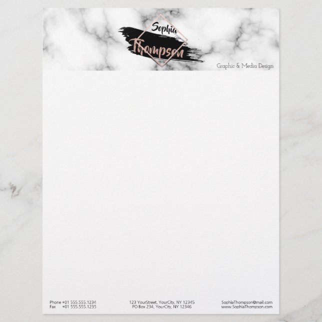 Modern Marble Paint Stroke Namn - Letterhead Brevhuvud (Framsida)