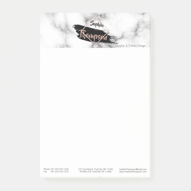 Modern Marble Paint Stroke Namn - Postit® Notes Post-it Block (Framsida)