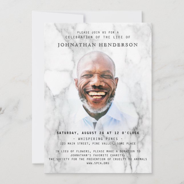 Modern marble Photo Firande of Life / Funeral Inbjudningar (Framsida)