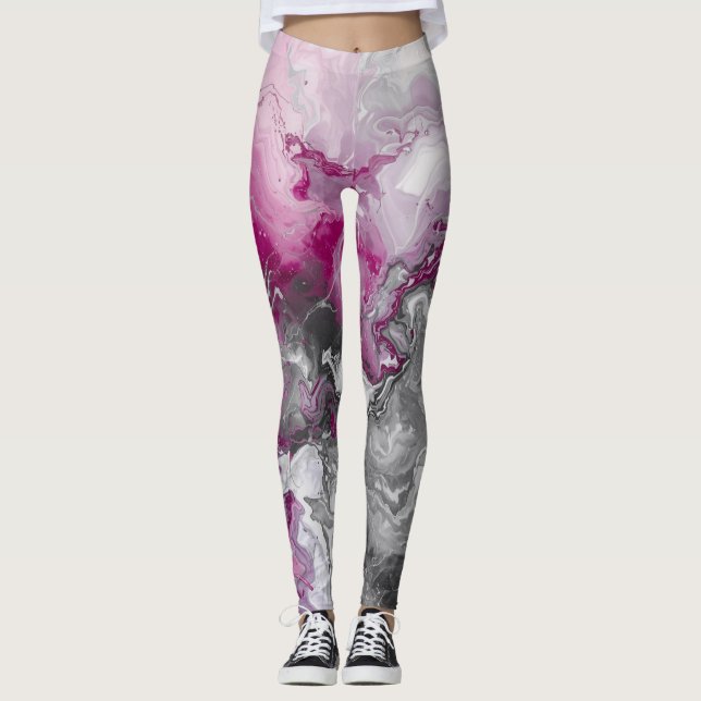 Modern Marble Pink and Grey Abstract Leggings (Framsida)