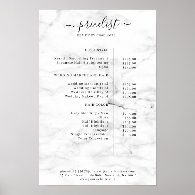 Modern marble Pris List Poster (Framsidan)