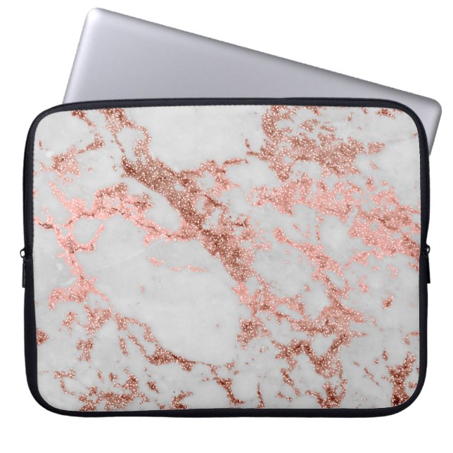 Modern Marble Ro Guld Glitter Laptop Sleeve (Framsidan)