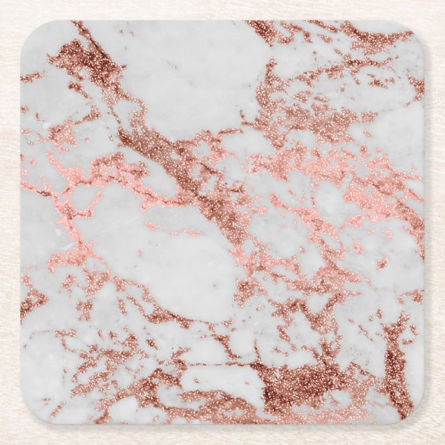 Modern Marble Ro Guld Glitter Underlägg Papper Kvadrat (Framsidan)