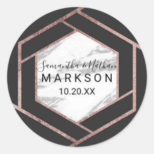 Modern Marble Ro Guld Trim Hexagon Stickers Runt Klistermärke