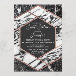 Modern Marble Ro Guld Trim Hexagon Sweet 16 Inbjudningar