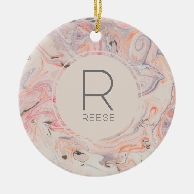 Modern marble Rosa Monogrammed Ro Julgransprydnad Keramik (Framsidan)