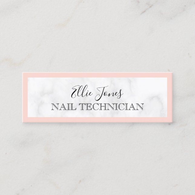 Modern marble &  rosa nageltekniker mini visitkort (Framsida)