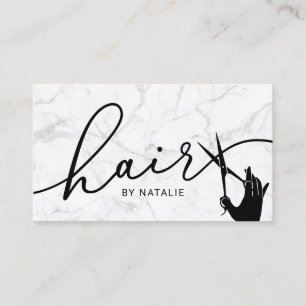 Modern Marble Scissor Hand Hairstylist Hair Salon Visitkort