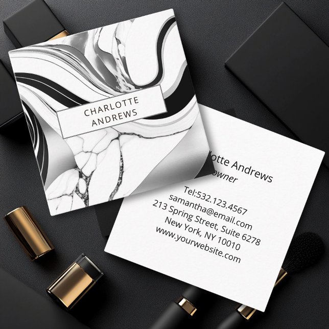 Modern Marble Silver Fyrkantigt Visitkort (Modern Marble Silver Square Business Card)